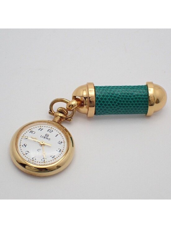 Loewe Pin Broch Watch Pocket Quartz Gold White Dial Pawn main image 4